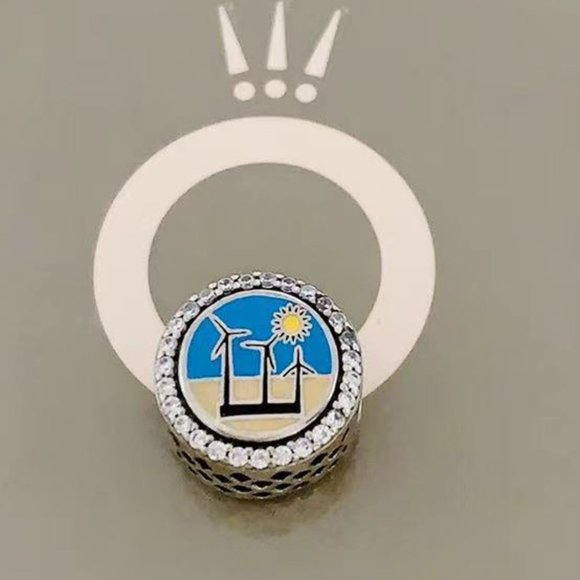 Pandora Engraved Button Charm Windmill Curacao Charm - Picture 1 of 3